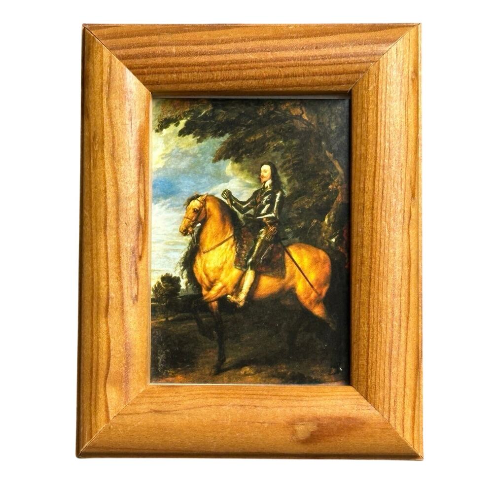 Vintage miniature solid wood picture frame 3.5x4.5 equestrian print wall hook